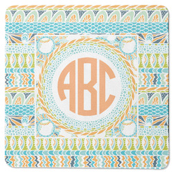 Teal Ribbons & Labels Square Rubber Backed Coaster (Personalized)