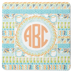 Teal Ribbons & Labels Square Rubber Backed Coaster (Personalized)