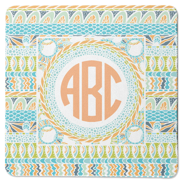 Custom Teal Ribbons & Labels Square Rubber Backed Coaster (Personalized)