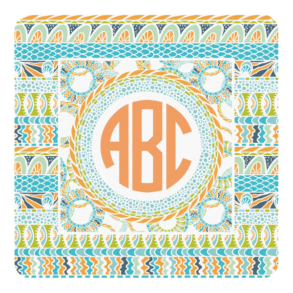 Custom Teal Ribbons & Labels Square Decal - Large (Personalized)