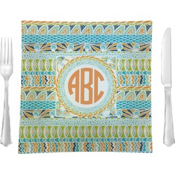 Teal Ribbons & Labels Glass Square Lunch / Dinner Plate 9.5" (Personalized)