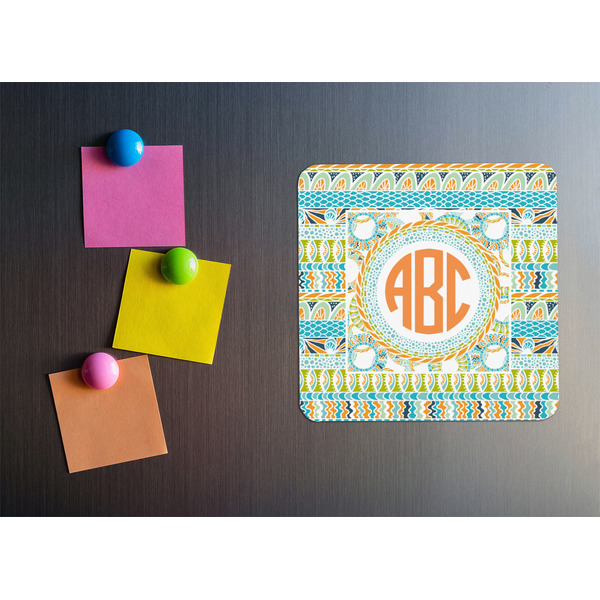 Teal Ribbons & Labels Square Fridge Magnet - LIFESTYLE