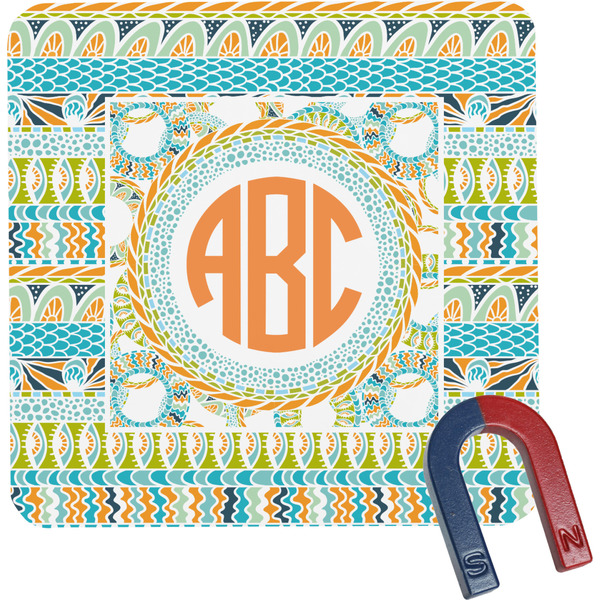 Custom Teal Ribbons & Labels Square Fridge Magnet (Personalized)