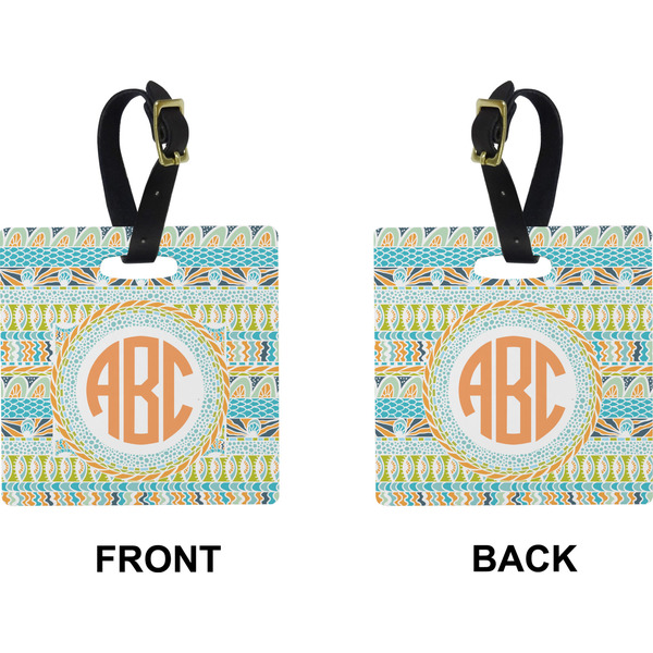 Teal Ribbons & Labels Square Luggage Tag (Front + Back)