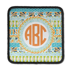 Teal Ribbons & Labels Iron On Square Patch w/ Monogram