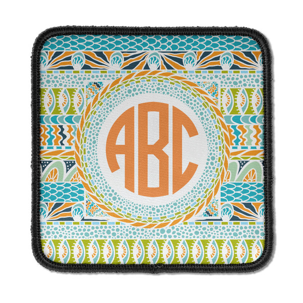 Custom Teal Ribbons & Labels Iron On Square Patch w/ Monogram