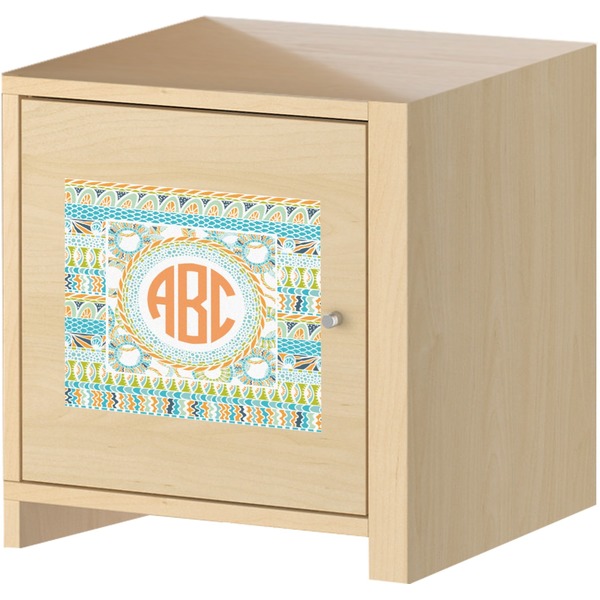 Teal Ribbons & Labels Square Wall Decal on Wooden Cabinet