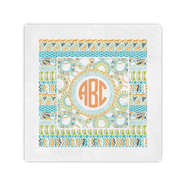Custom Teal Ribbons & Labels Cocktail Napkins (Personalized)