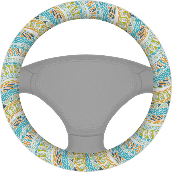 Custom Teal Ribbons & Labels Steering Wheel Cover