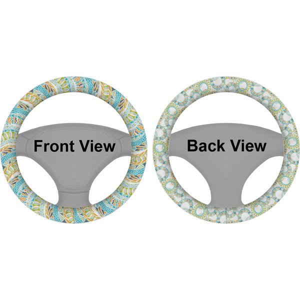 Teal Ribbons & Labels Steering Wheel Cover- Front and Back