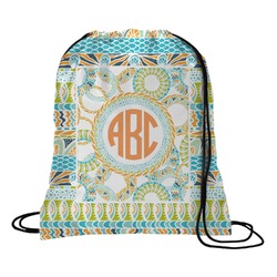 Teal Ribbons & Labels Drawstring Backpack (Personalized)