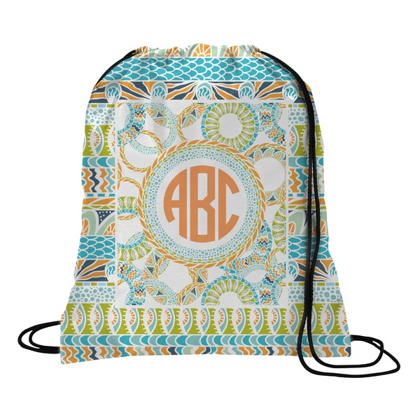 Custom Teal Ribbons & Labels Drawstring Backpack - Large (Personalized)