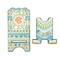 Teal Ribbons & Labels Stylized Phone Stand - Front & Back - Large