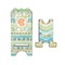 Teal Ribbons & Labels Stylized Phone Stand - Front & Back - Small