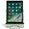 Teal Ribbons & Labels Stylized Tablet Stand - Front with ipad