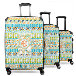 Teal Ribbons & Labels 3 Piece Luggage Set - 20" Carry On, 24" Medium Checked, 28" Large Checked (Personalized)