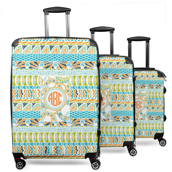 Custom Teal Ribbons & Labels 3 Piece Luggage Set - 20" Carry On, 24" Medium Checked, 28" Large Checked (Personalized)