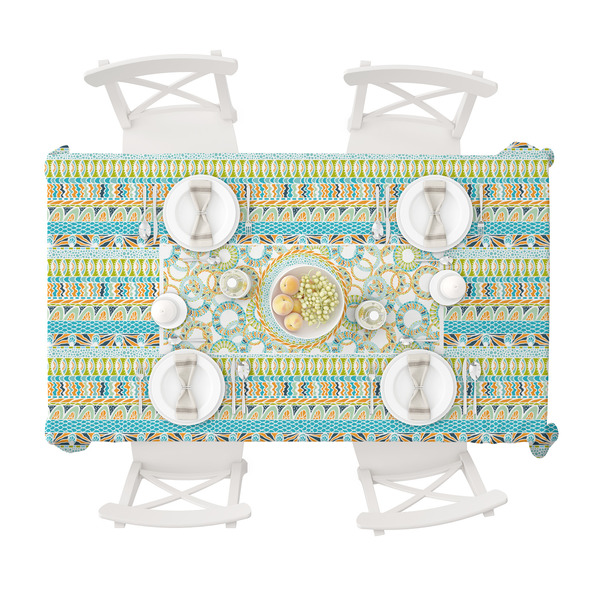 Teal Ribbons & Labels Tablecloths (58"x102") - TOP VIEW
