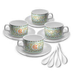 Teal Ribbons & Labels Tea Cup - Set of 4 (Personalized)
