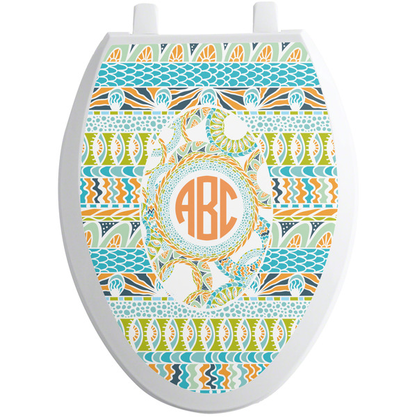 Teal Ribbons & Labels Toilet Seat Decal Elongated
