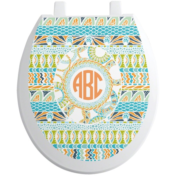 Custom Teal Ribbons & Labels Toilet Seat Decal - Round (Personalized)