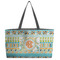 Teal Ribbons & Labels Tote w/Black Handles - Front View