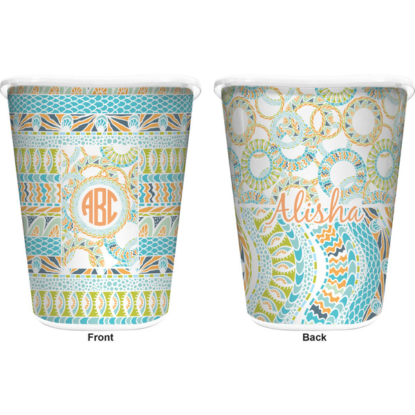 Teal Ribbons & Labels Trash Can White - Front and Back - Apvl