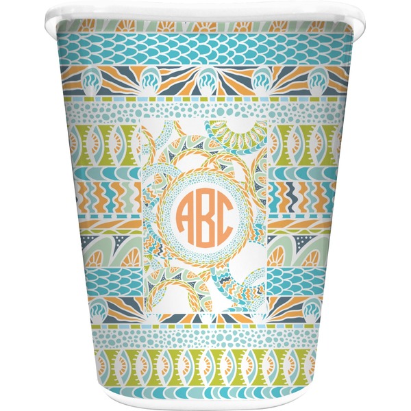 Custom Teal Ribbons & Labels Waste Basket - Single Sided (White) (Personalized)