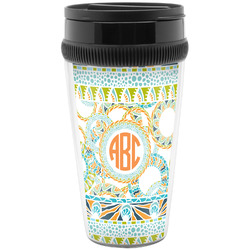 Teal Ribbons & Labels Acrylic Travel Mug without Handle (Personalized)