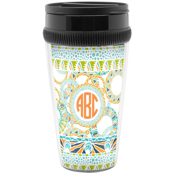 Custom Teal Ribbons & Labels Acrylic Travel Mug without Handle (Personalized)