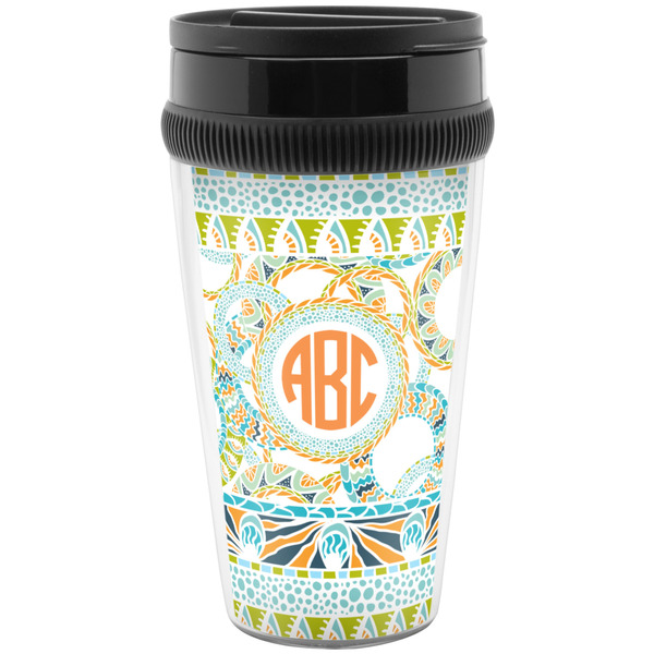 Custom Teal Ribbons & Labels Acrylic Travel Mug without Handle (Personalized)