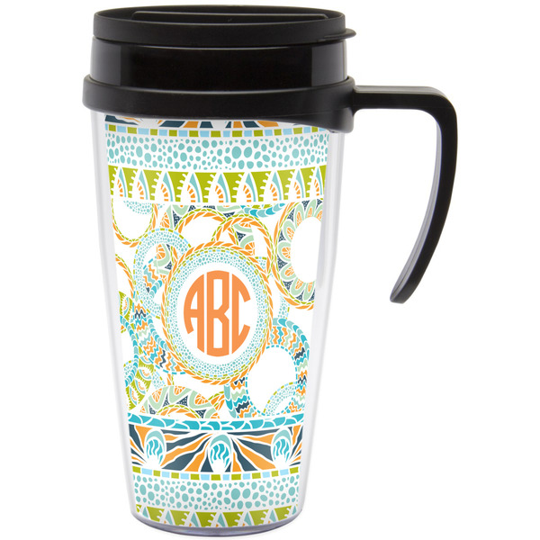 Custom Teal Ribbons & Labels Acrylic Travel Mug with Handle (Personalized)