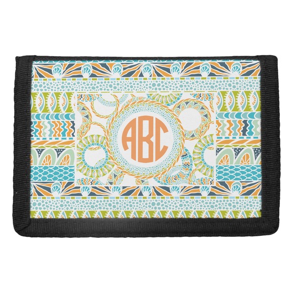 Custom Teal Ribbons & Labels Trifold Wallet (Personalized)