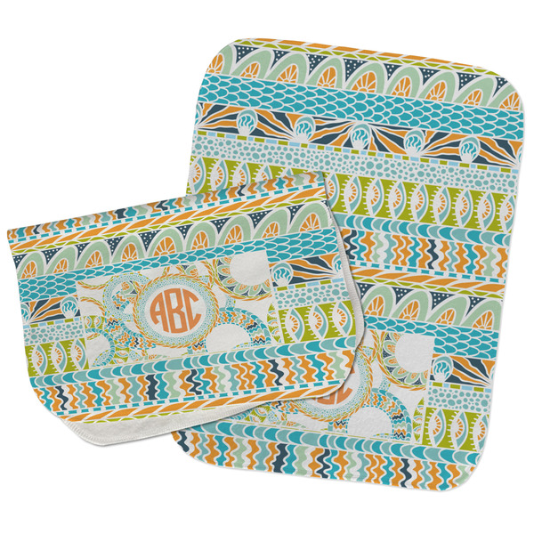 Teal Ribbons & Labels Two Rectangle Burp Cloths - Open & Folded