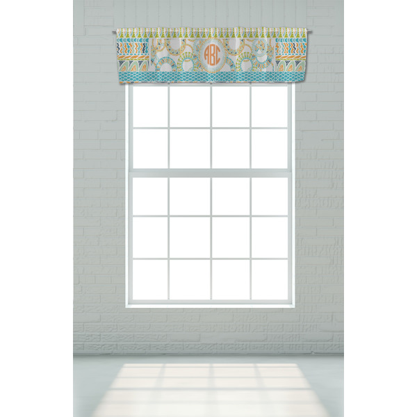Teal Ribbons & Labels Valance - On window