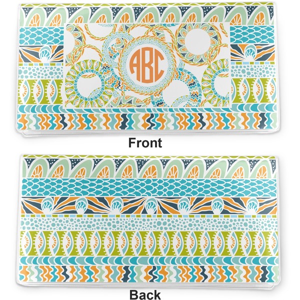 Teal Ribbons & Labels Vinyl Check Book Cover - Front and Back