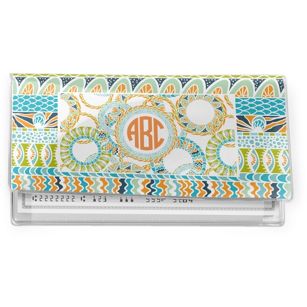 Custom Teal Ribbons & Labels Vinyl Checkbook Cover (Personalized)