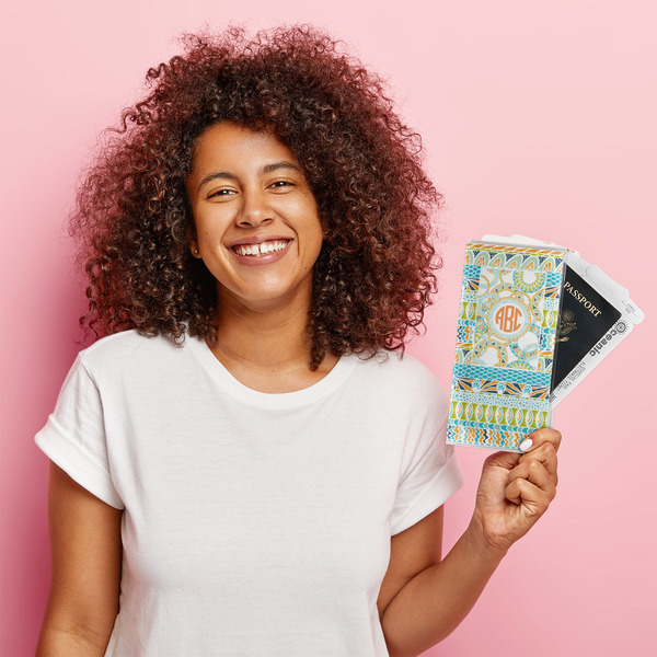 Teal Ribbons & Labels Vinyl Document Holder - LIFESTYLE