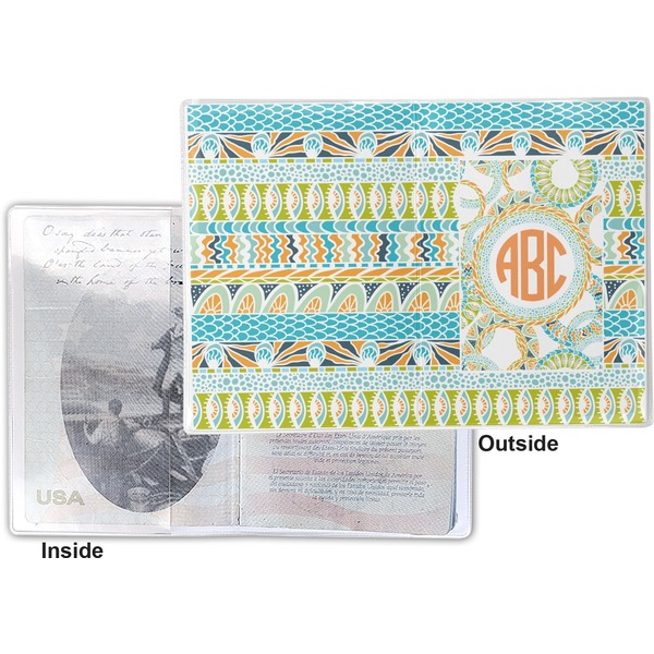 Teal Ribbons & Labels Vinyl Passport Holder - Flat Front and Back