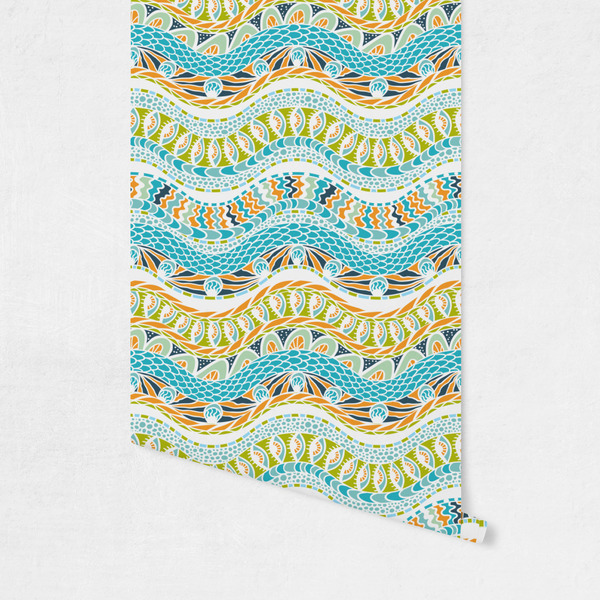 Teal Ribbons & Labels Wallpaper on Wall