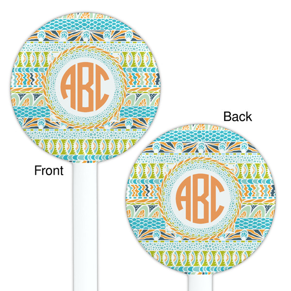 Teal Ribbons & Labels White Plastic 5.5" Stir Stick - Double Sided - Round - Front & Back