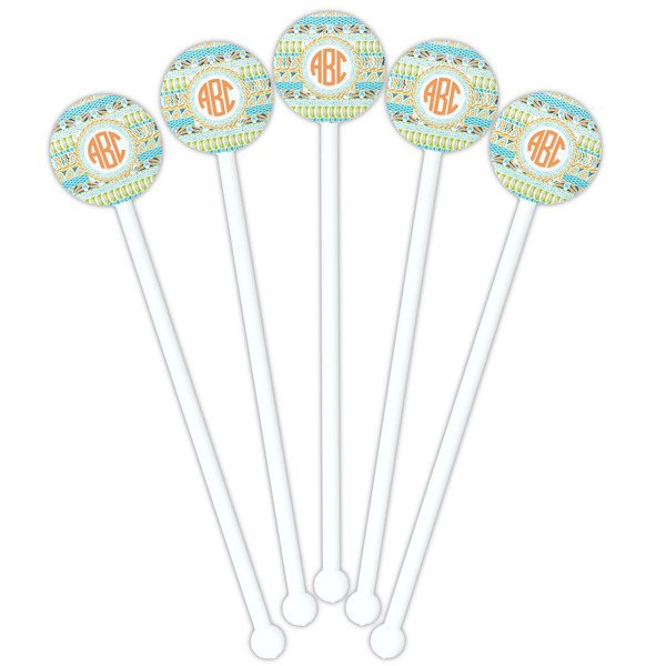 Teal Ribbons & Labels White Plastic 5.5" Stir Stick - Fan View