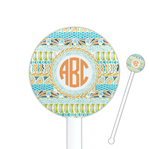 Custom Teal Ribbons & Labels 5.5" Round Plastic Stir Sticks - White - Double Sided (Personalized)