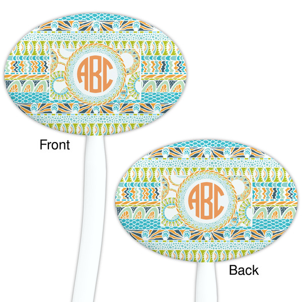 Teal Ribbons & Labels White Plastic 7" Stir Stick - Double Sided - Oval - Front & Back