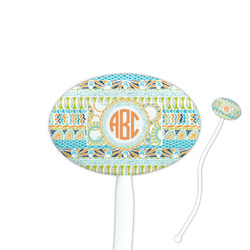 Teal Ribbons & Labels 7" Oval Plastic Stir Sticks - White - Double Sided (Personalized)