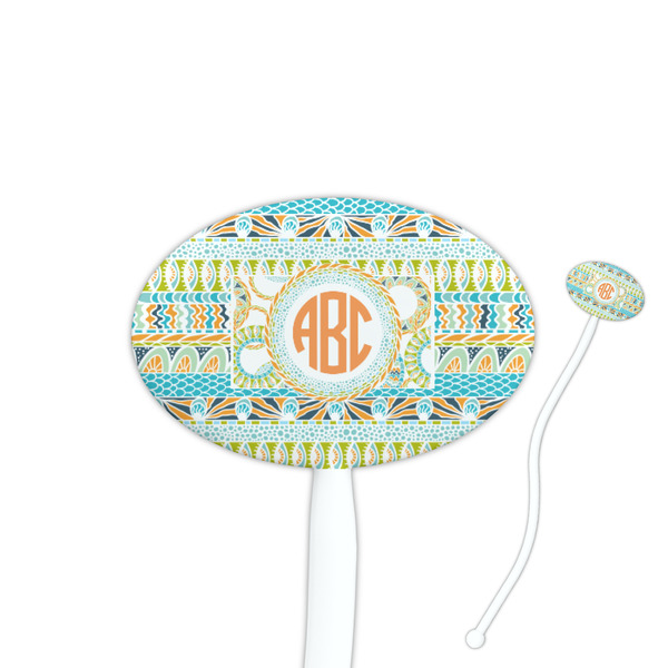 Custom Teal Ribbons & Labels 7" Oval Plastic Stir Sticks - White - Double Sided (Personalized)