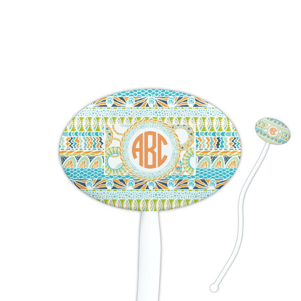 Custom Teal Ribbons & Labels Oval Plastic Stir Sticks (Personalized)
