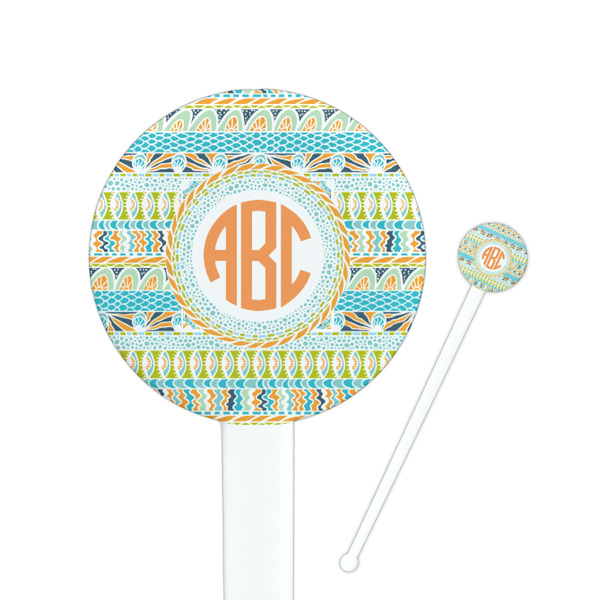 Custom Teal Ribbons & Labels 7" Round Plastic Stir Sticks - White - Double Sided (Personalized)