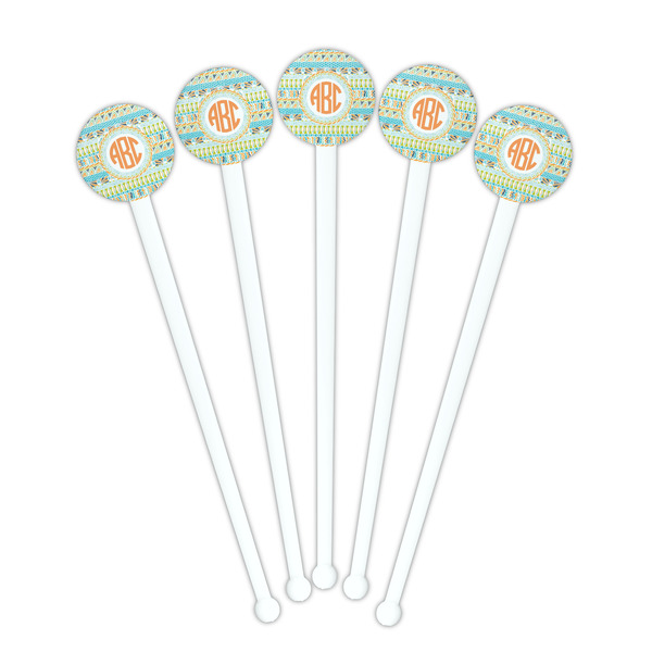 Teal Ribbons & Labels White Plastic 7" Stir Stick - Round - Fan View