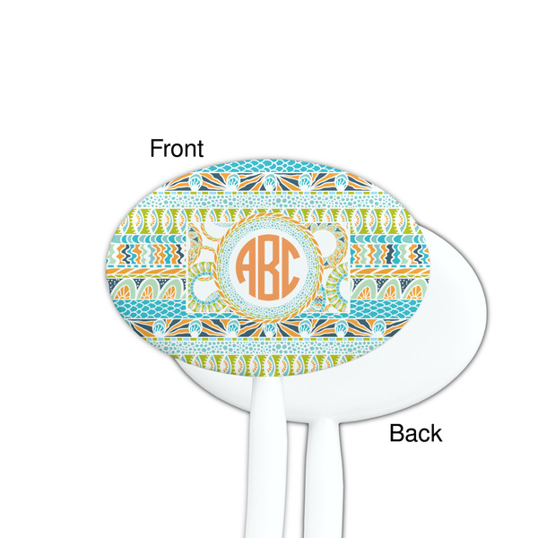 Teal Ribbons & Labels White Plastic 7" Stir Stick - Single Sided - Oval - Front & Back